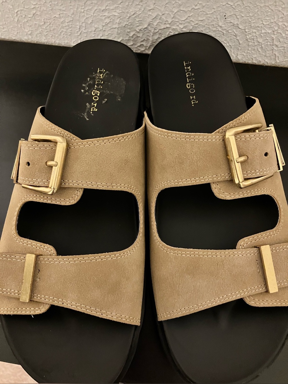 Indigo Rd Tan Buckle Slide Sandals - Picture 6 of 7